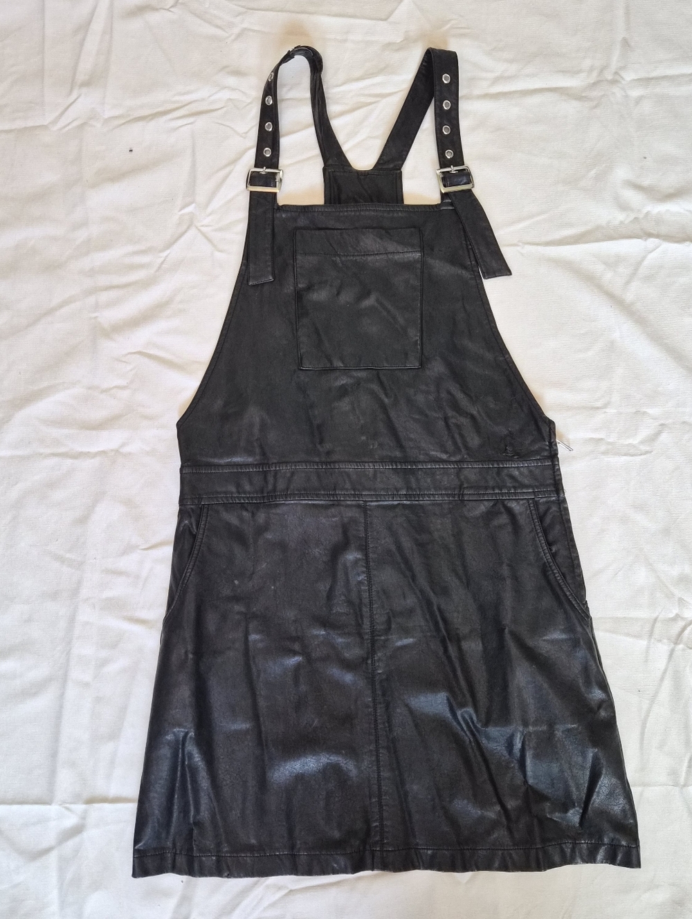 Dark Academia Pinafore Black Faux Leather Jacket with Silver Zipper